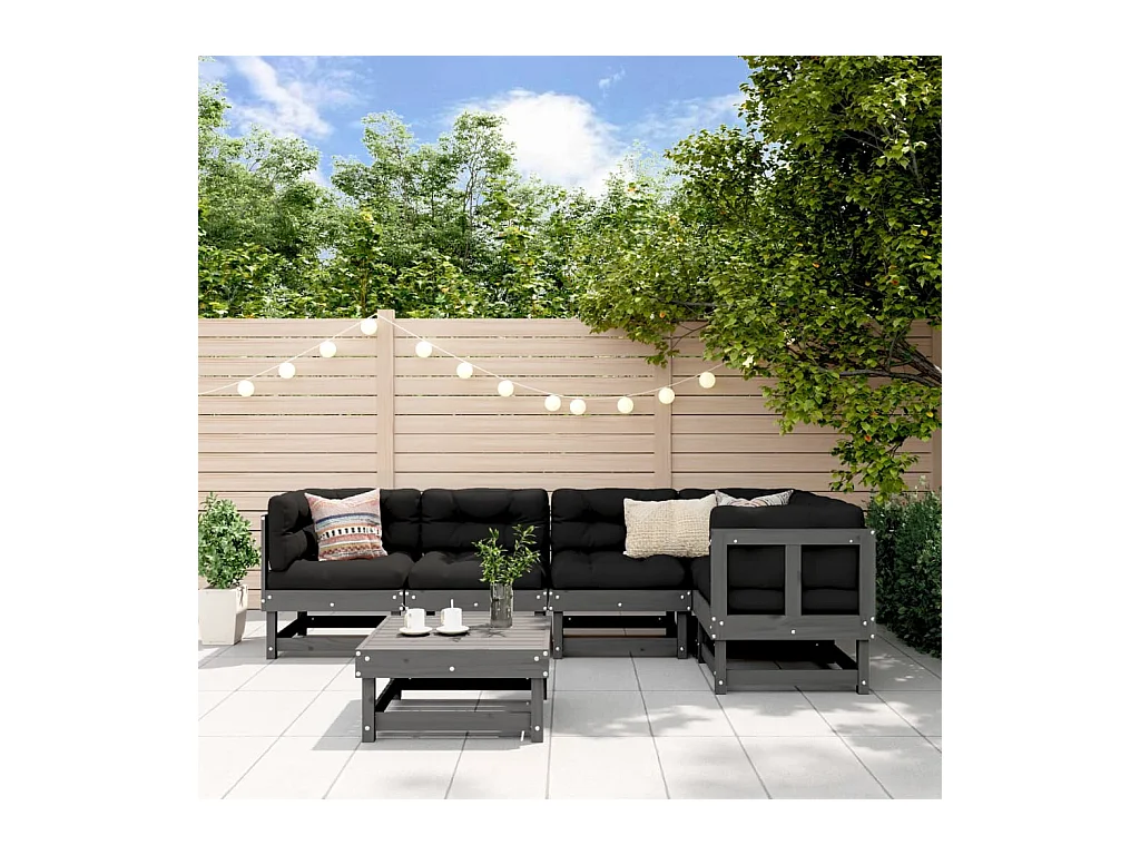 Set Salotto da Giardino 6 pz Grigio in Legno Massello di Pino