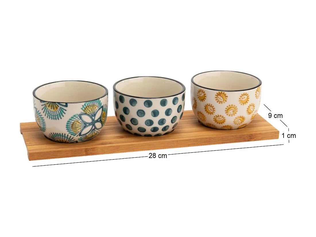 Service apéritif Imany 3 bols avec plateau bois