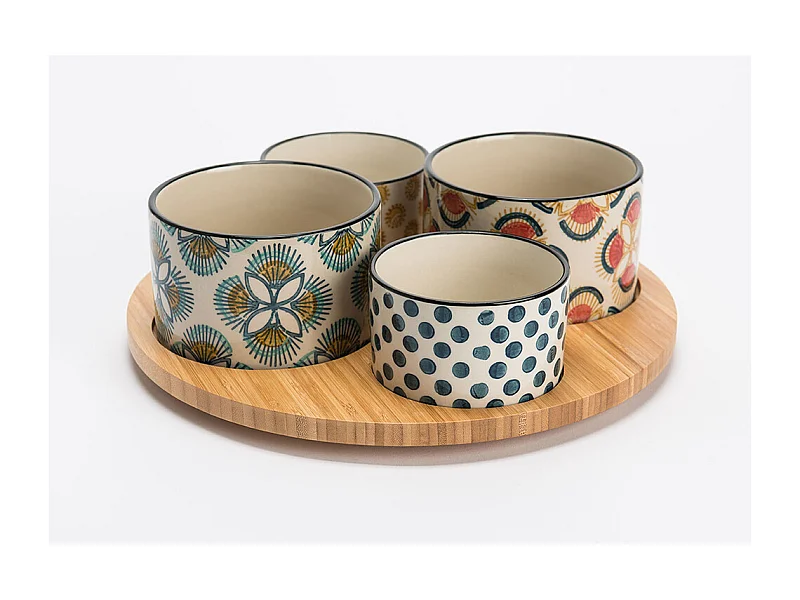 Apéro-Serviertablett mit 4 Trinkschalen "Imany"