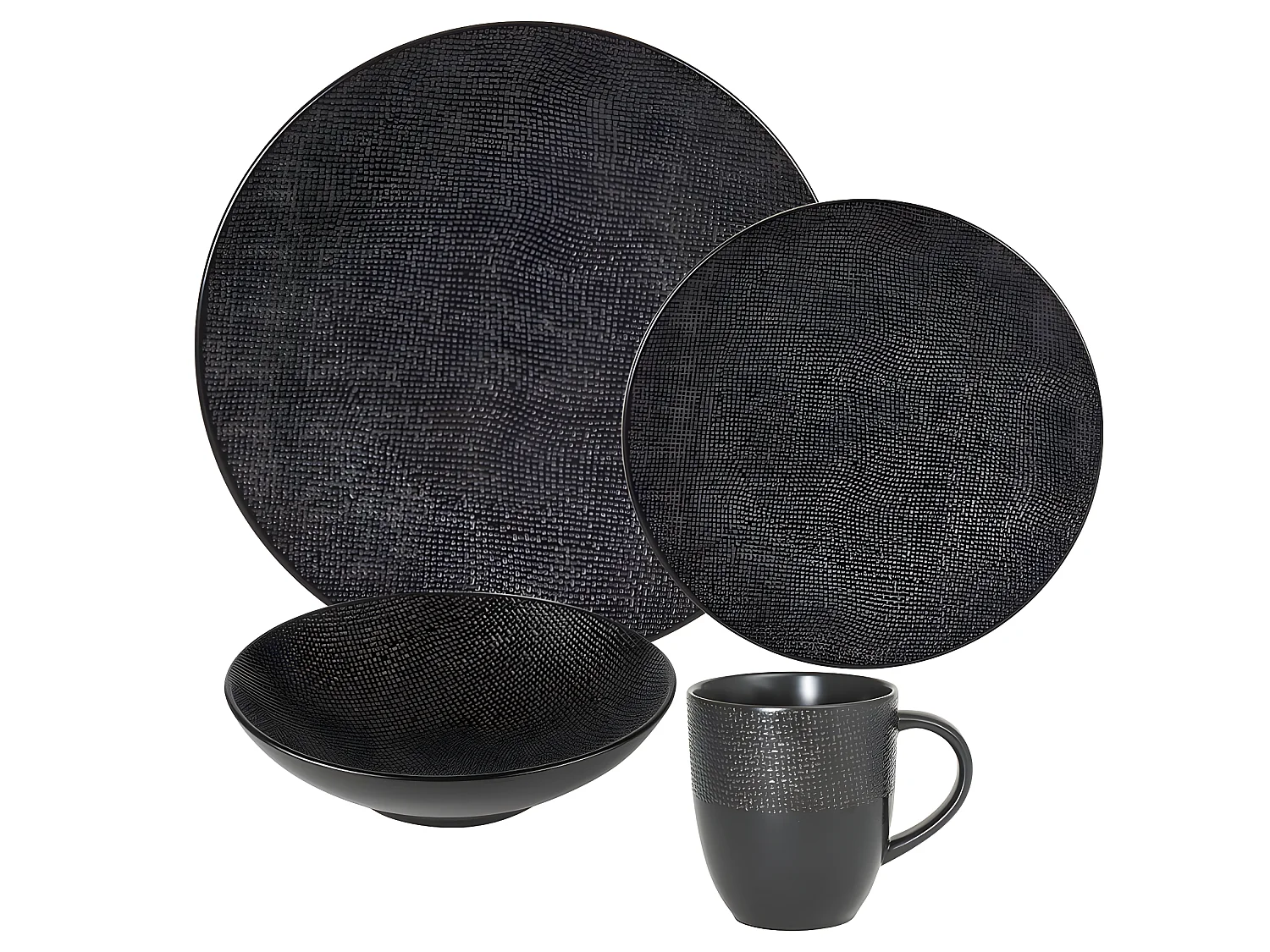 Service d'assiettes et ses mugs Vesuvio noir