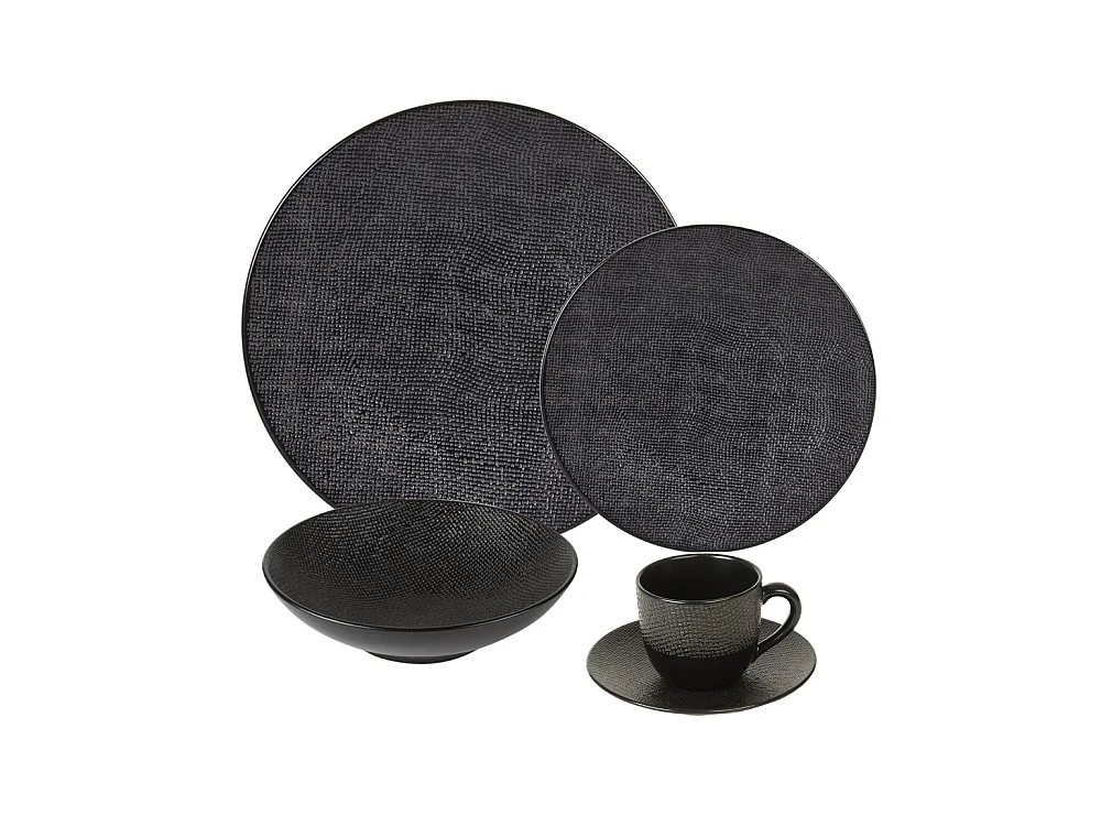 Service d'assiettes et ses tasses à thé avec soucoupe Vésuvio noir
