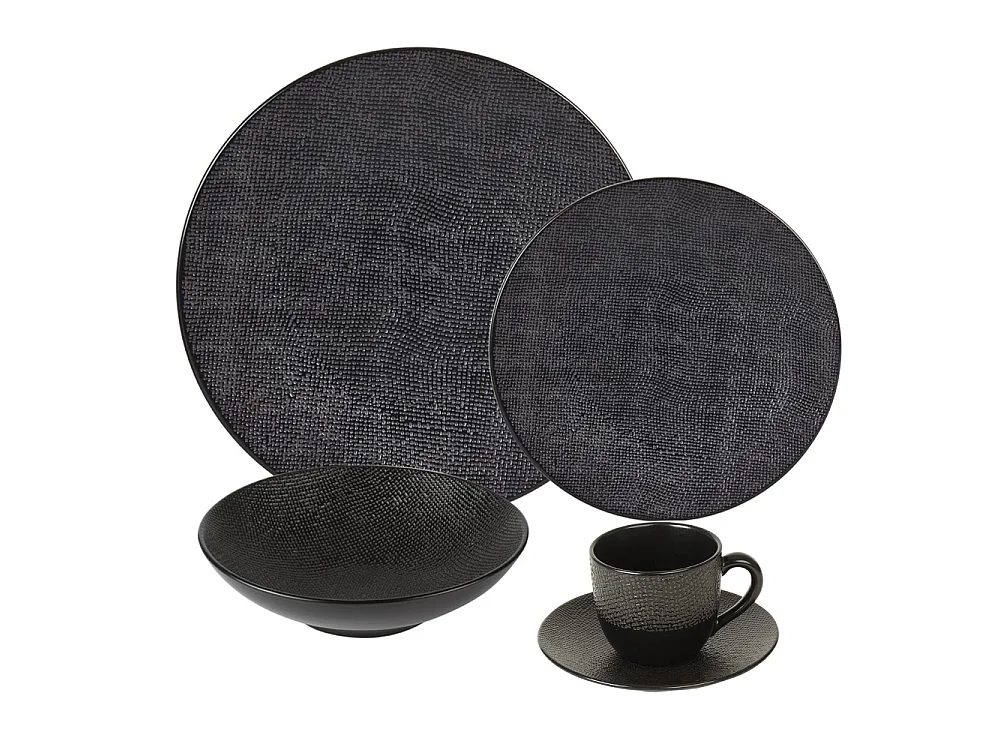 Service d'assiettes et ses tasses à thé avec soucoupe Vésuvio noir