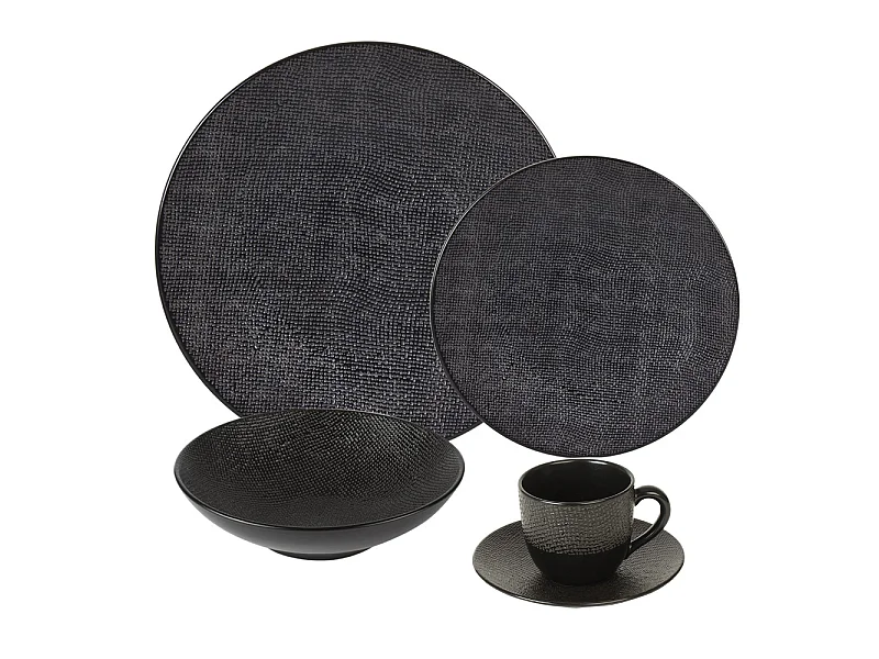 Service d'assiettes et ses tasses à thé avec soucoupe Vésuvio noir
