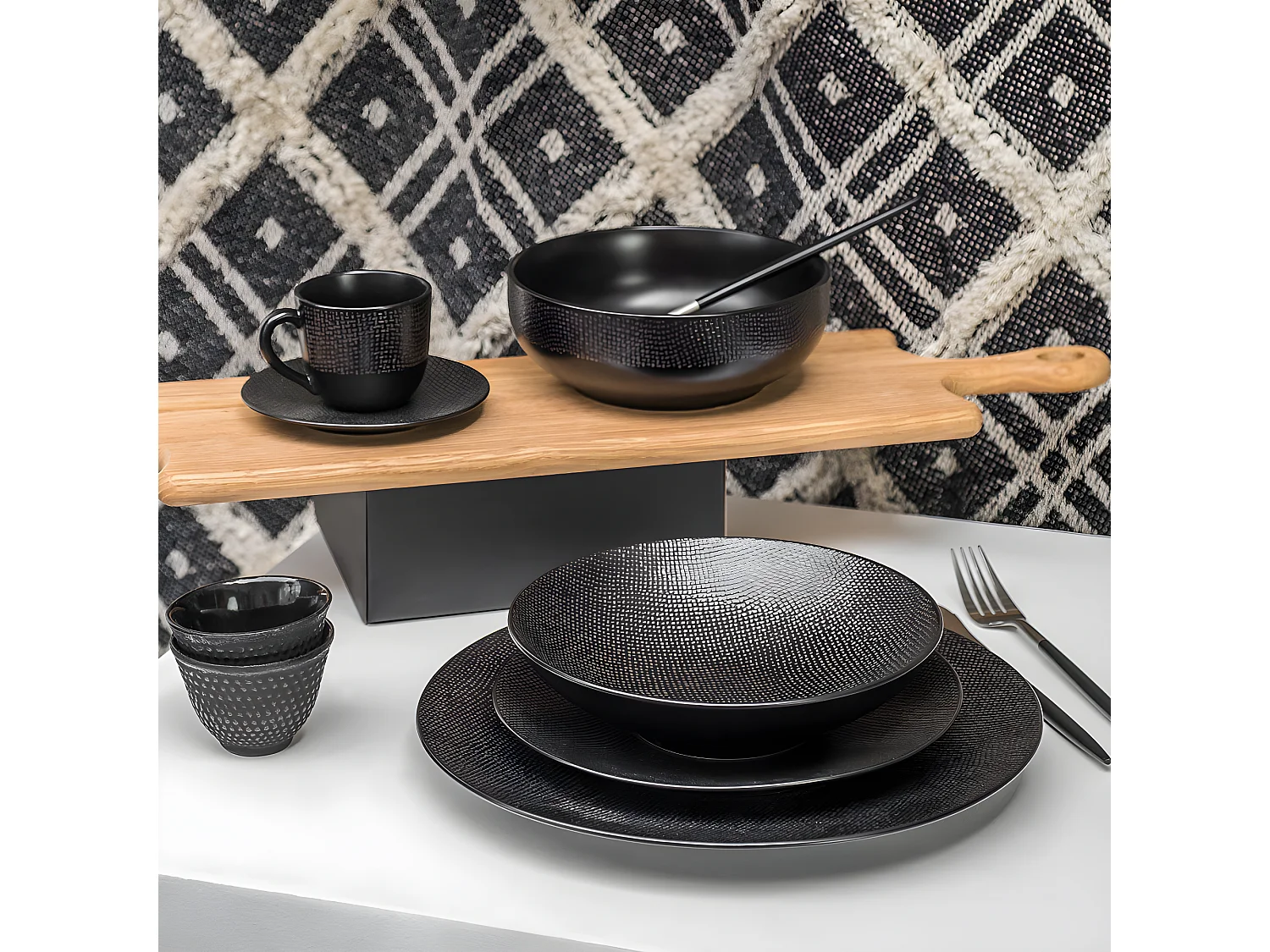 Assiette plate Vésuvio noir 27 cm (lot de 6)