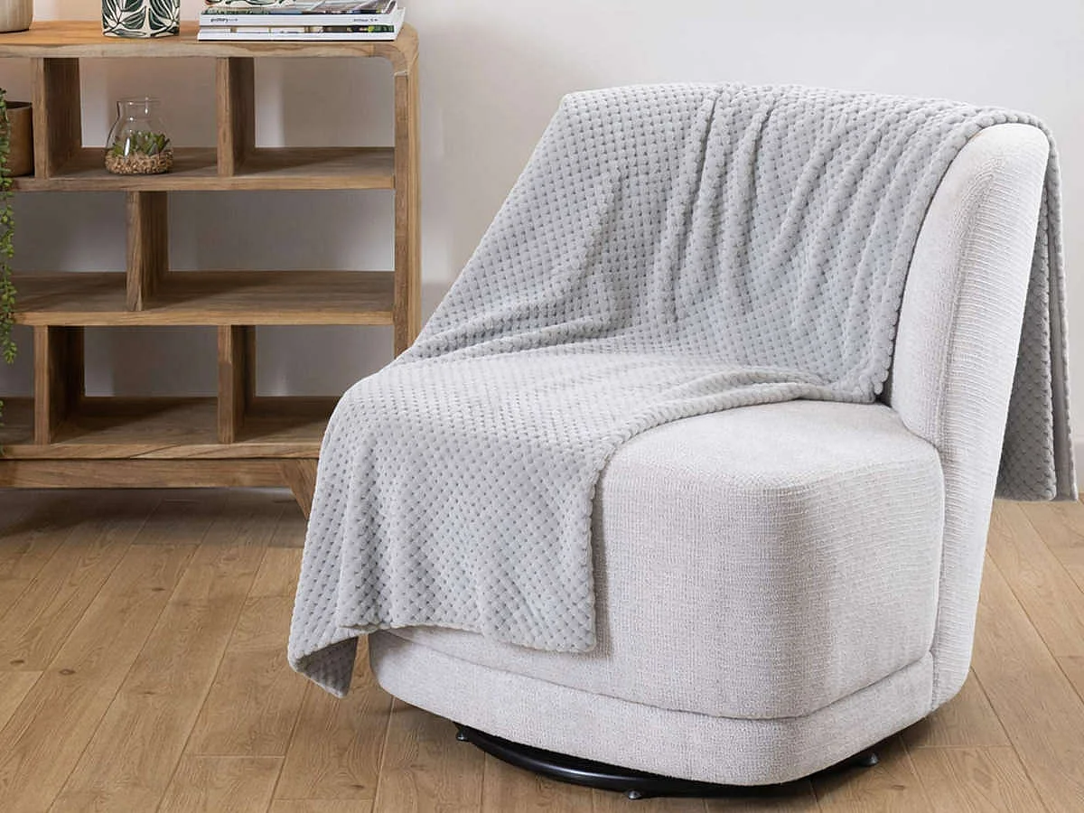 Plaid damier 130x170 gris clair