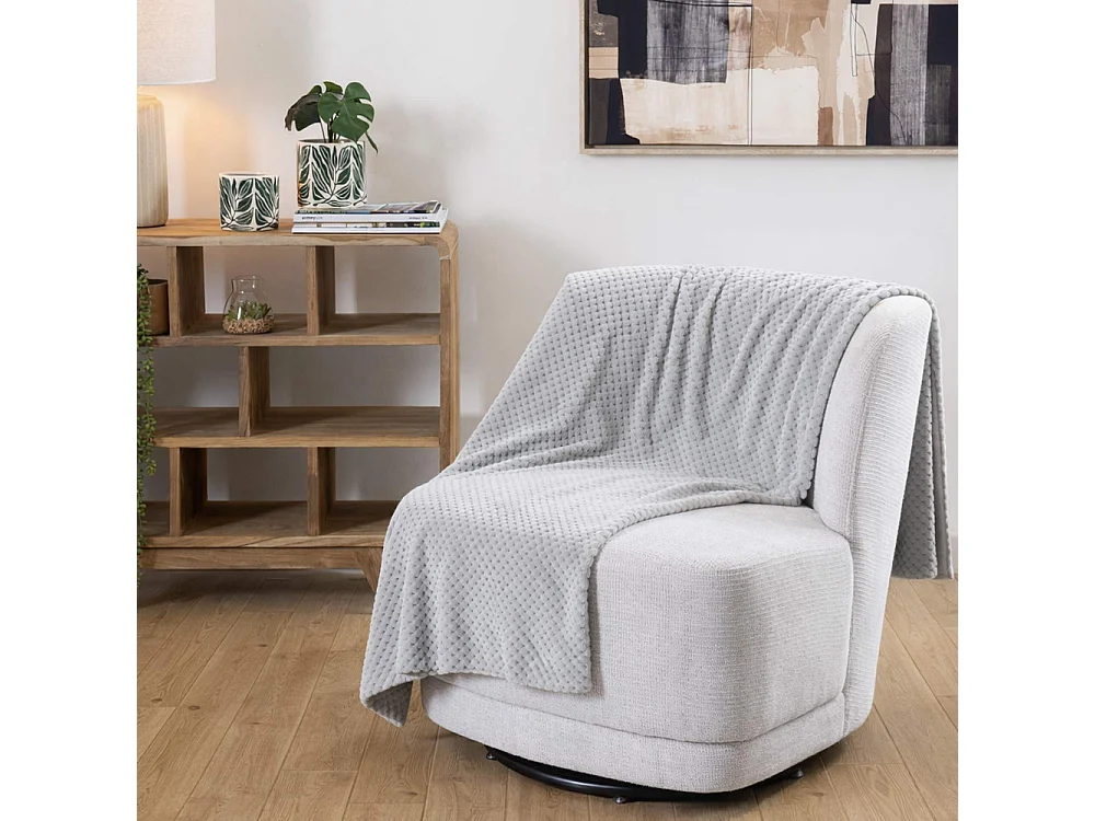 Plaid damier 130x170 gris clair