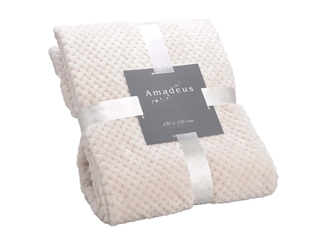 Plaid Damier Crème doublé en Polyester 130x170 cm