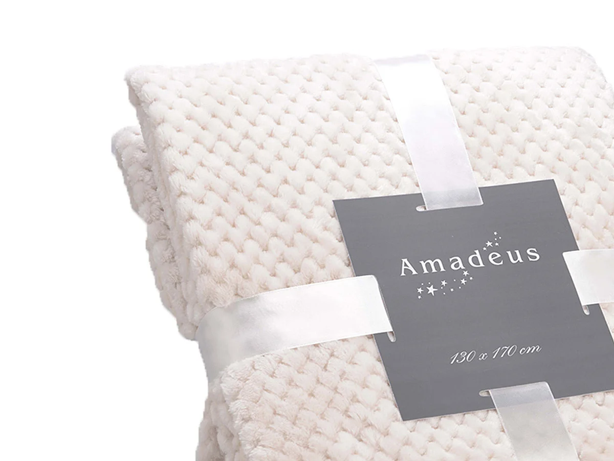 Plaid Damier crème doublé en polyester 130x170 cm