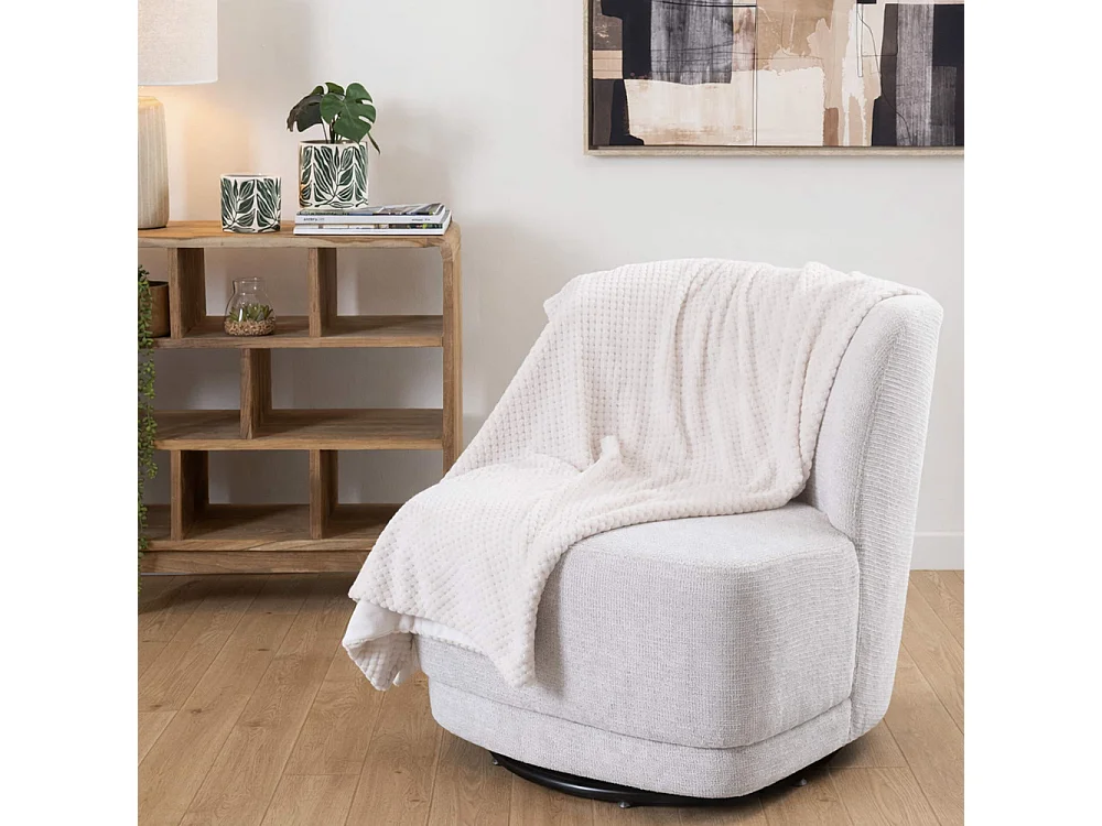 Plaid Damier crème doublé en polyester 130x170 cm