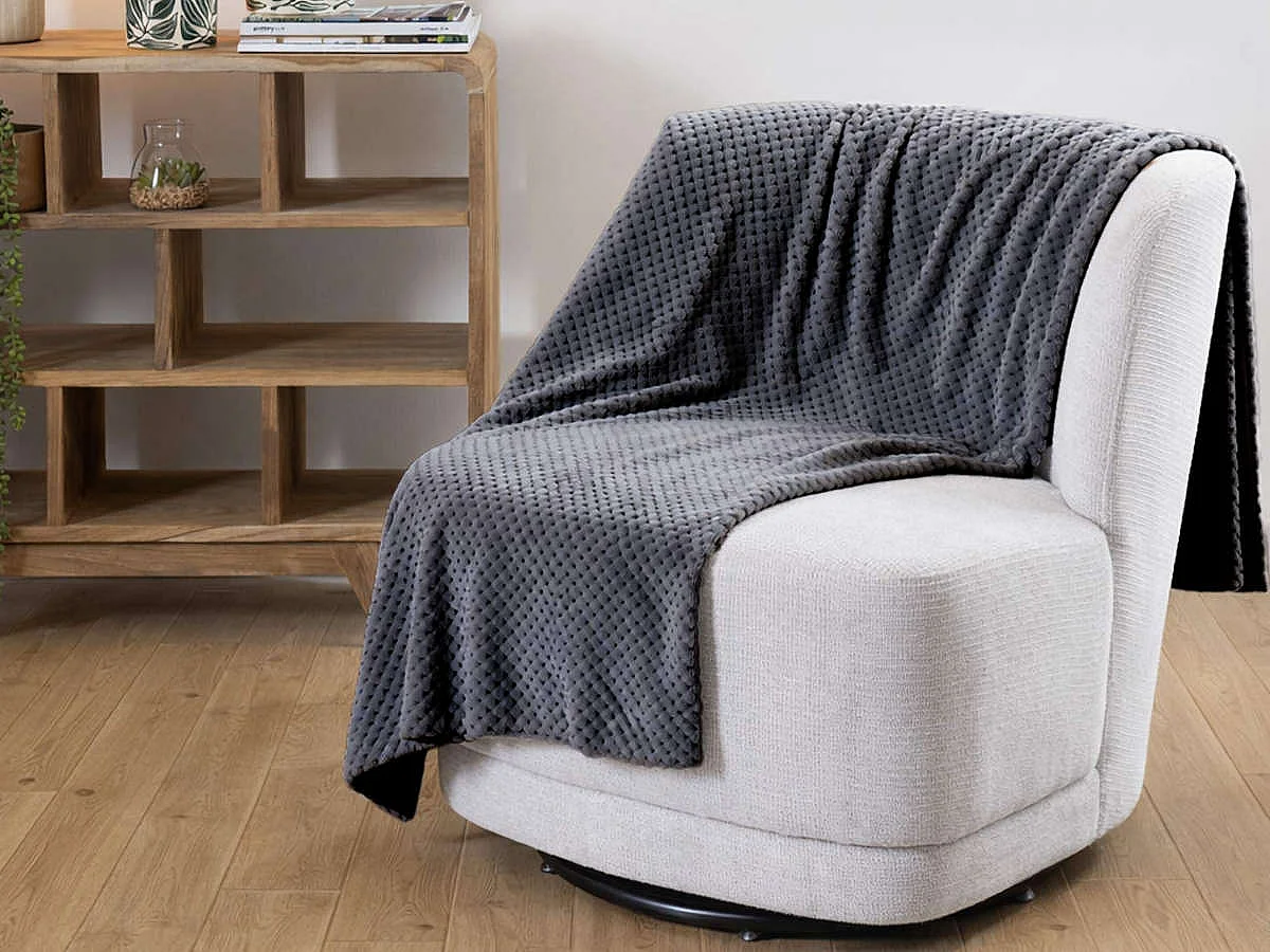 Plaid Damier Gris Anthracite doublé en Polyester 130x170 cm