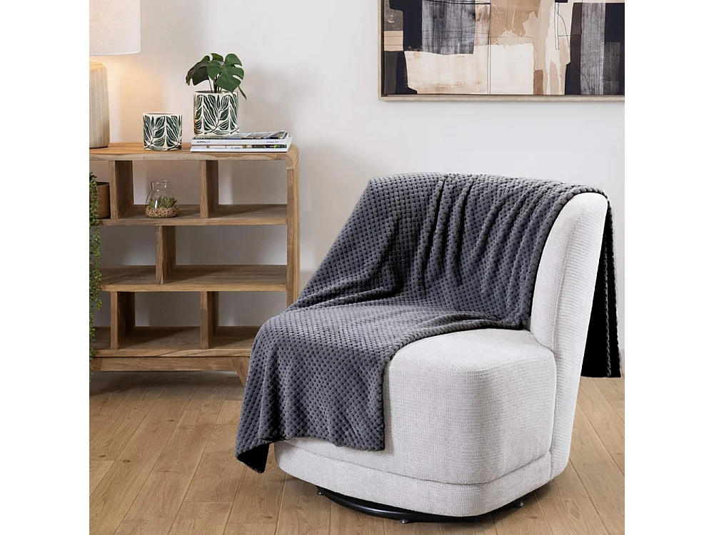 Plaid Damier Gris Anthracite doublé en Polyester 130x170 cm