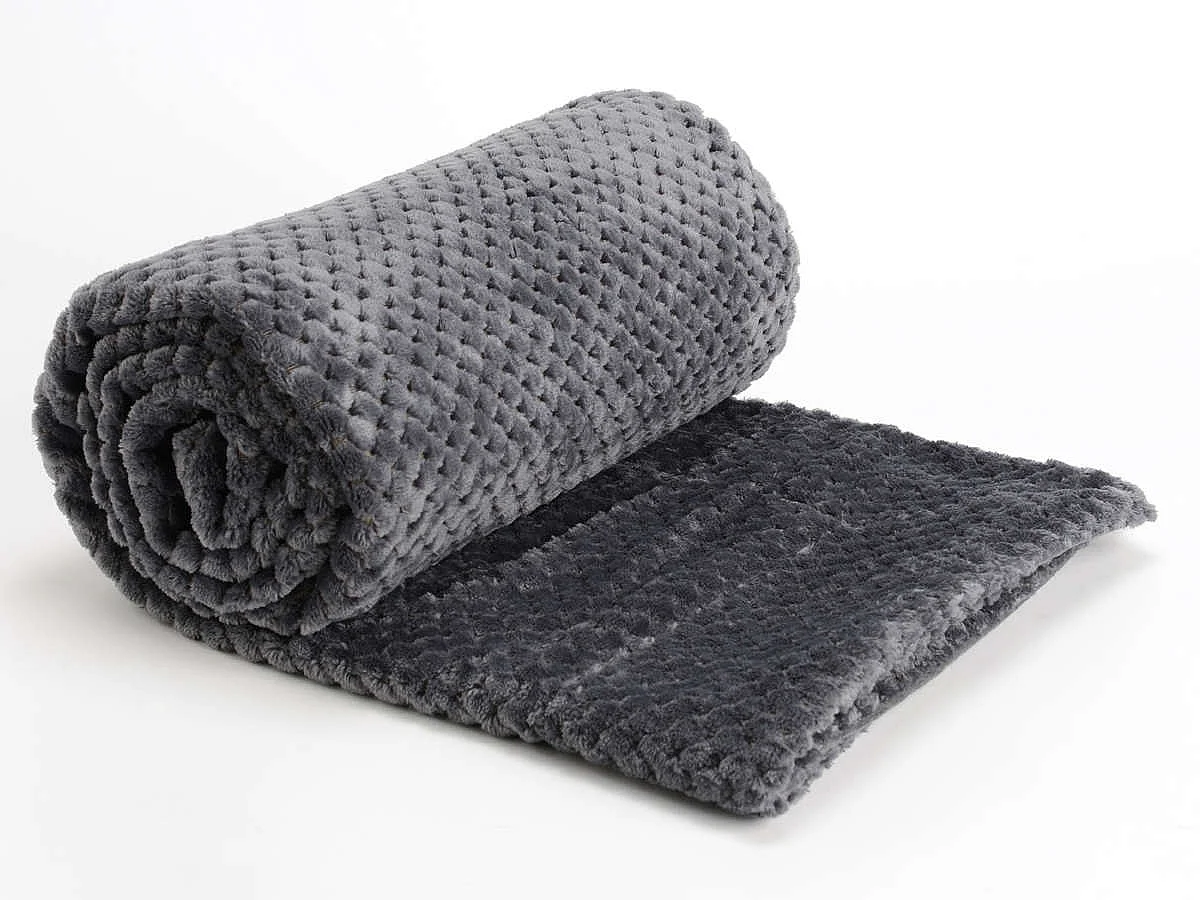 Plaid Damier Gris Anthracite doublé en Polyester 130x170 cm