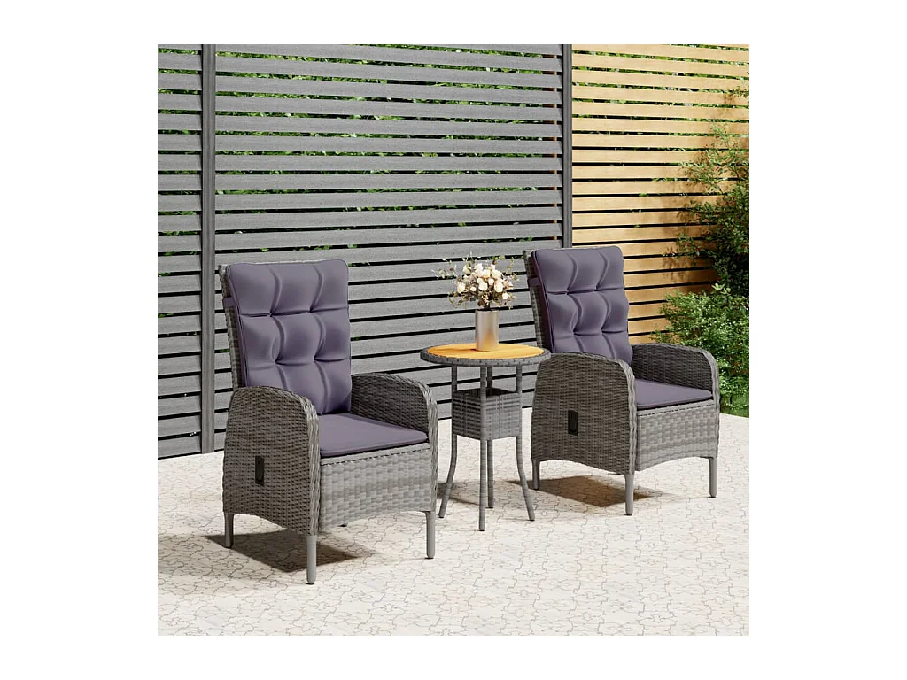 Ensemble de bistro de jardin 3 pcs Résine tressée Gris