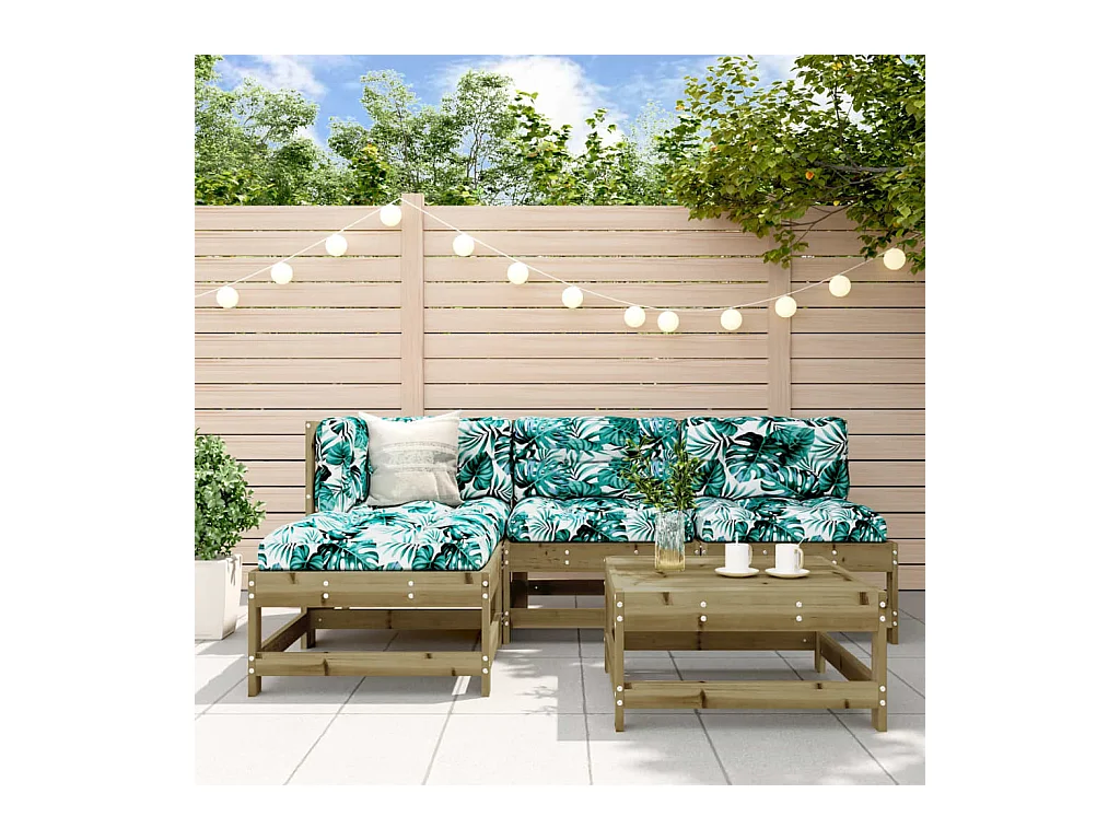 Set Divani da Giardino 5pz con Cuscini Legno Impregnato di Pino