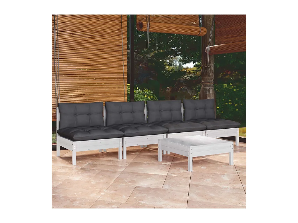 5-tlg. Garten-Lounge-Set mit Anthrazit Kissen Kiefernholz