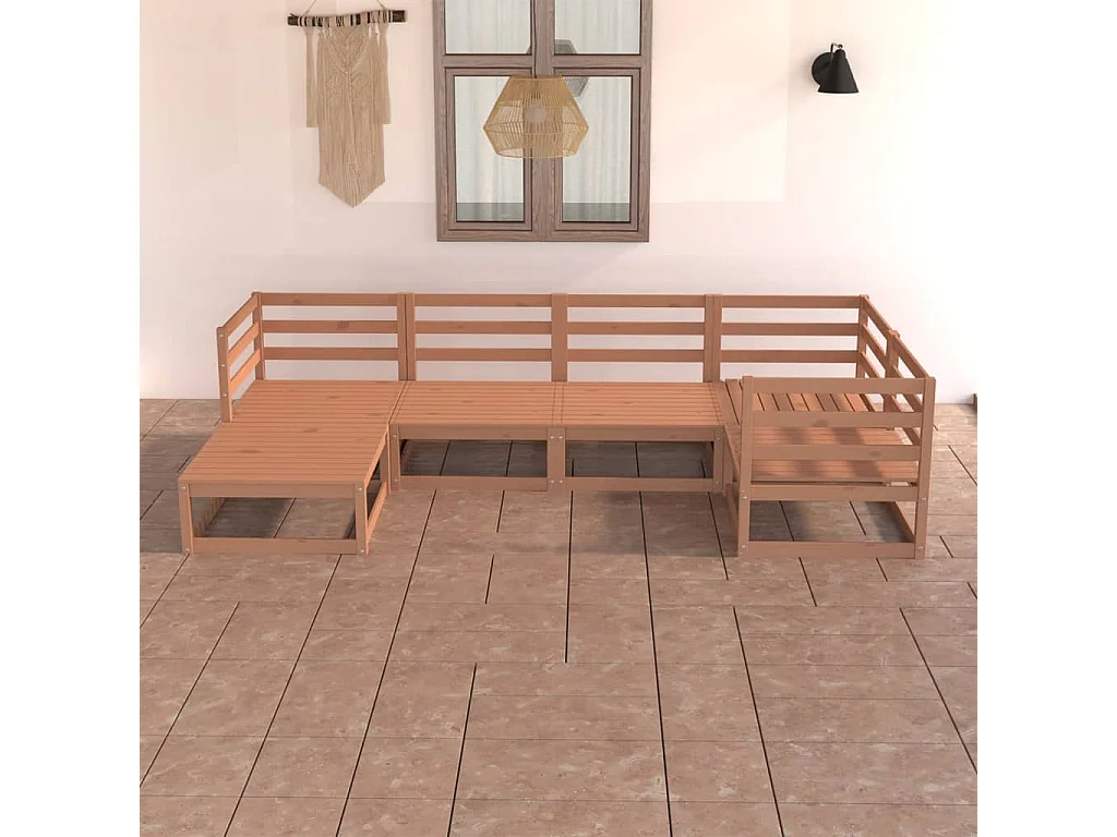 Set Salotto da Giardino 6pz Marrone Ambra Legno Massello Pino