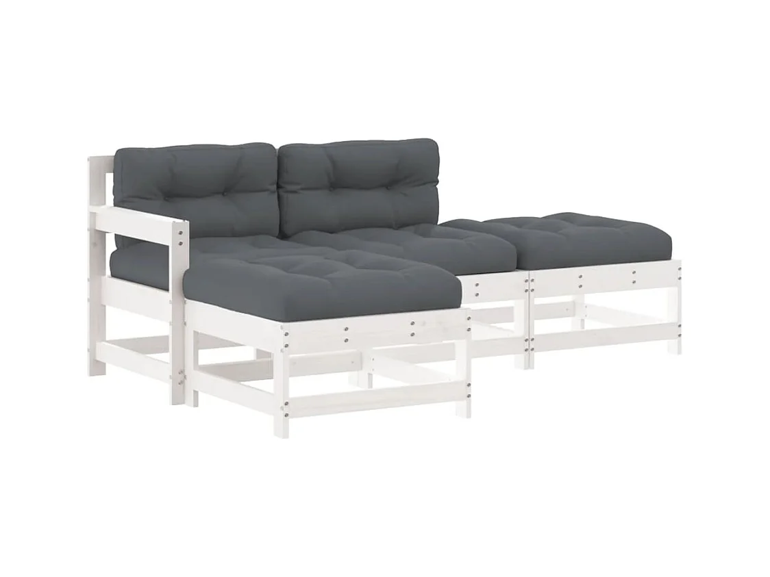 4-tlg. Garten-Lounge-Set mit Kissen Weiß Massivholz