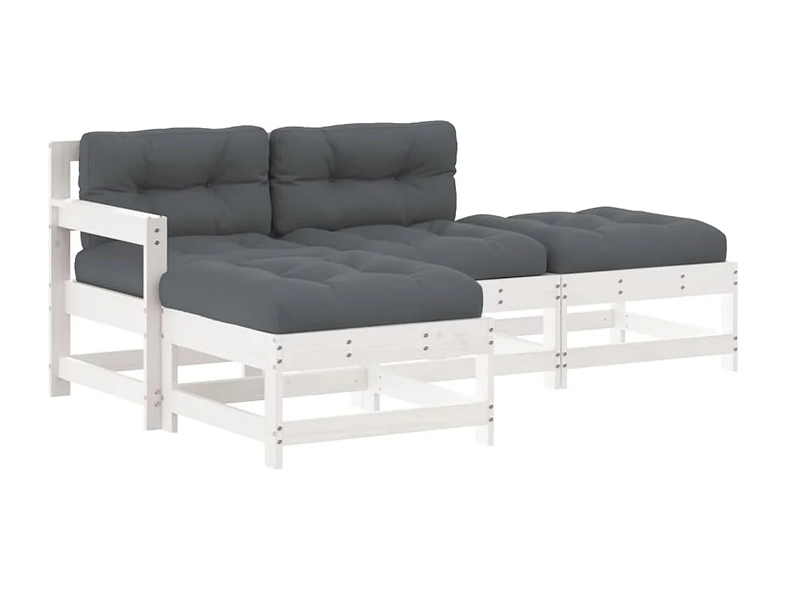 Juego de muebles jardín 4 piezas y cojines madera maciza blanco