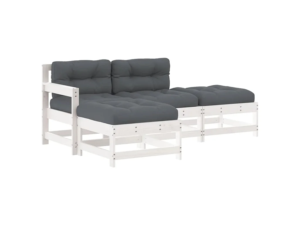 4-delige Loungeset met kussens massief hout wit