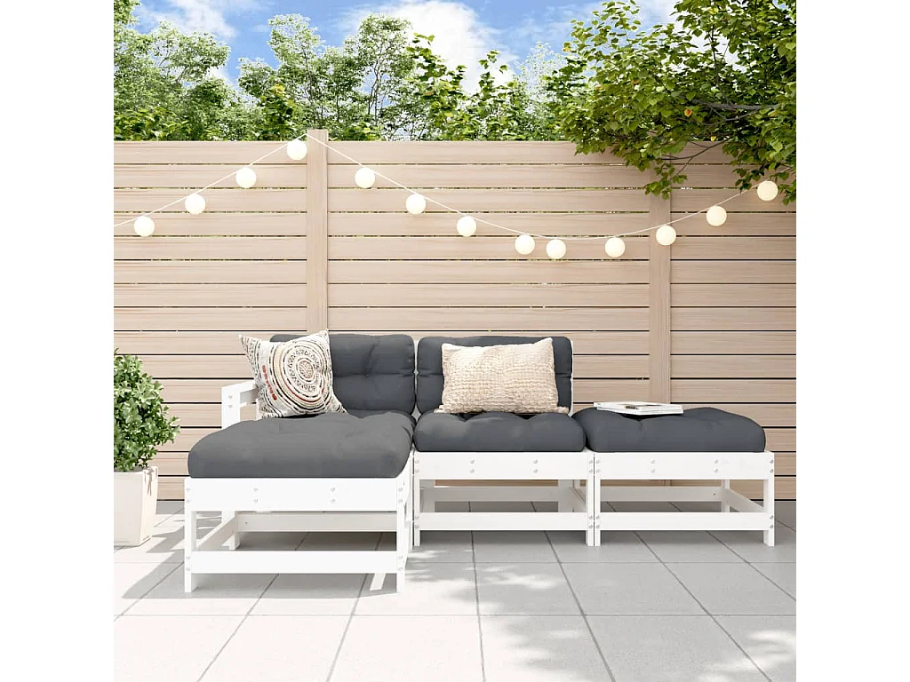4-delige Loungeset met kussens massief hout wit