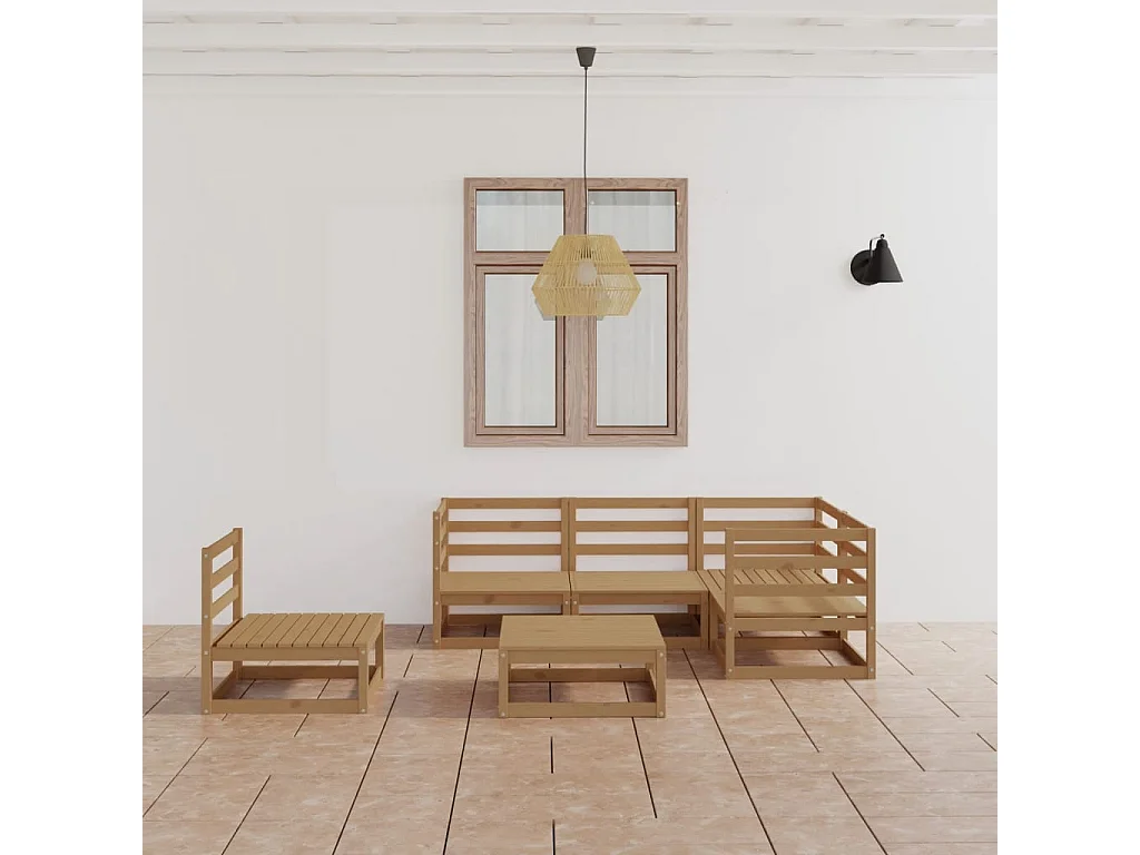 Set Salotto da Giardino 6pz Marrone Ambra Legno Massello Pino