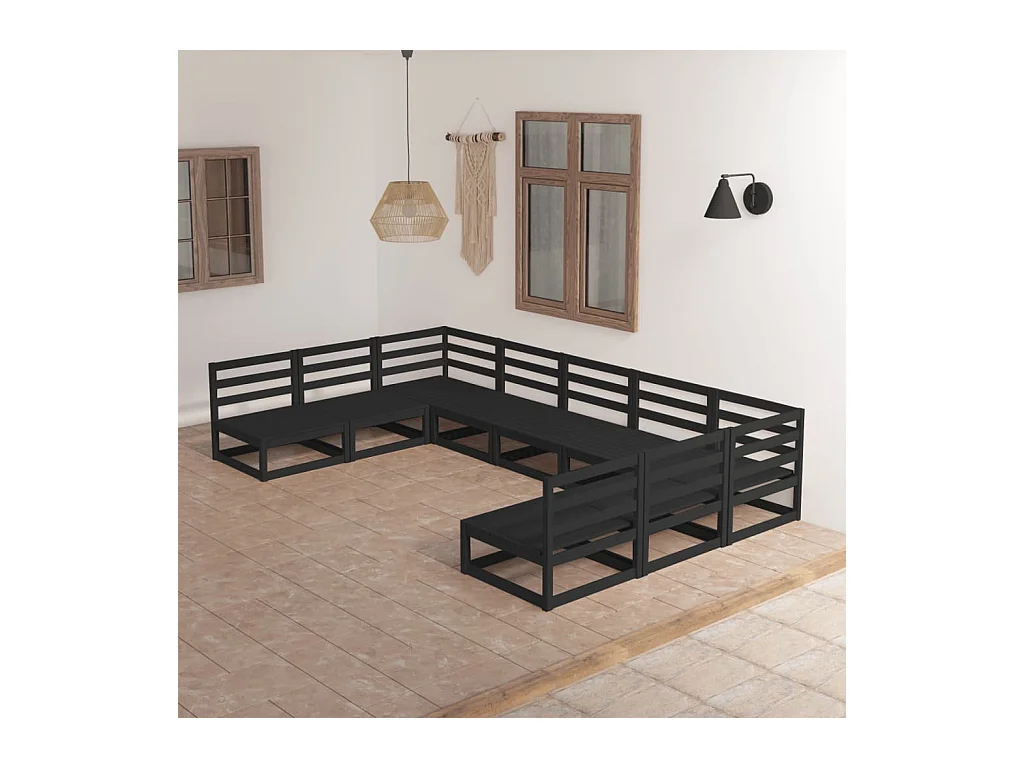 Salon de jardin 9 pcs bois de pin massif