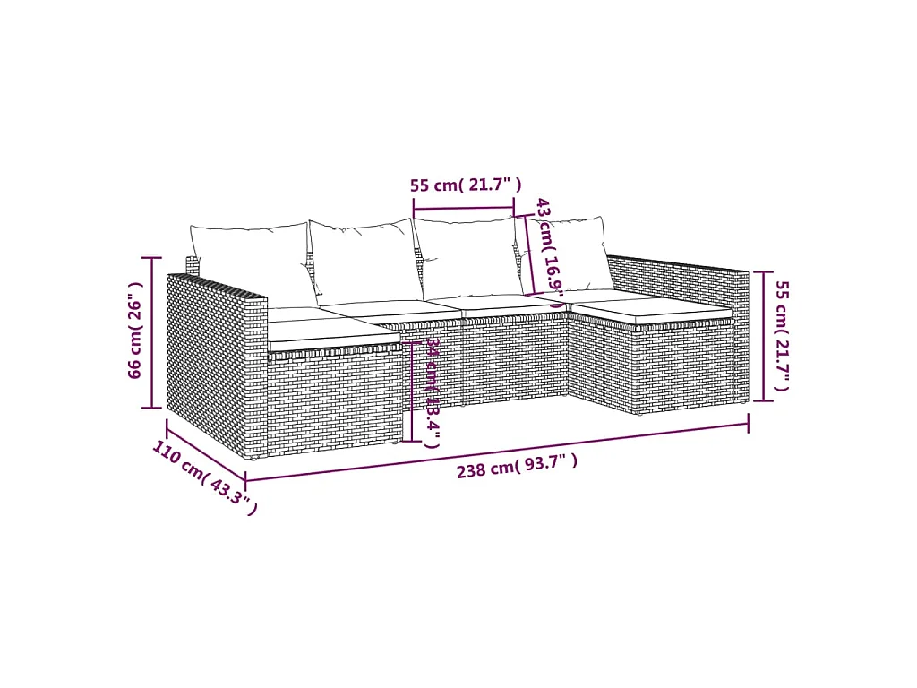 2-tlg. Garten-Lounge-Set mit Kissen Grau Poly Rattan