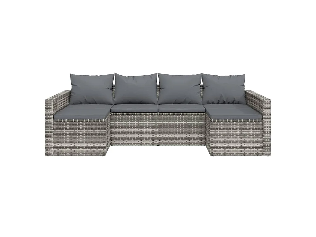 2-tlg. Garten-Lounge-Set mit Kissen Grau Poly Rattan