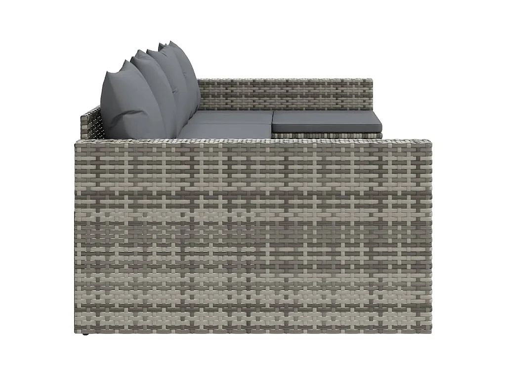 2-tlg. Garten-Lounge-Set mit Kissen Grau Poly Rattan