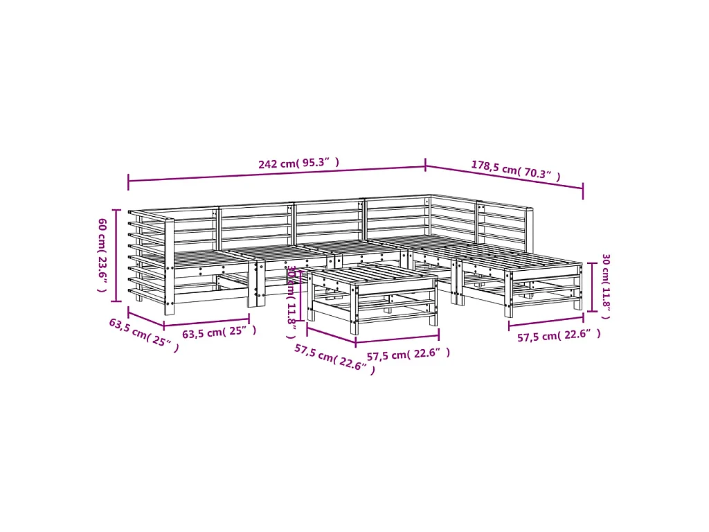 Salon de jardin 7 pcs Blanc Bois de pin massif