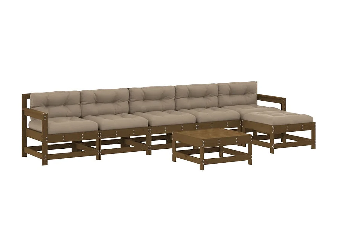 7-tlg. Garten-Lounge-Set mit Kissen Honigbraun Massivholz