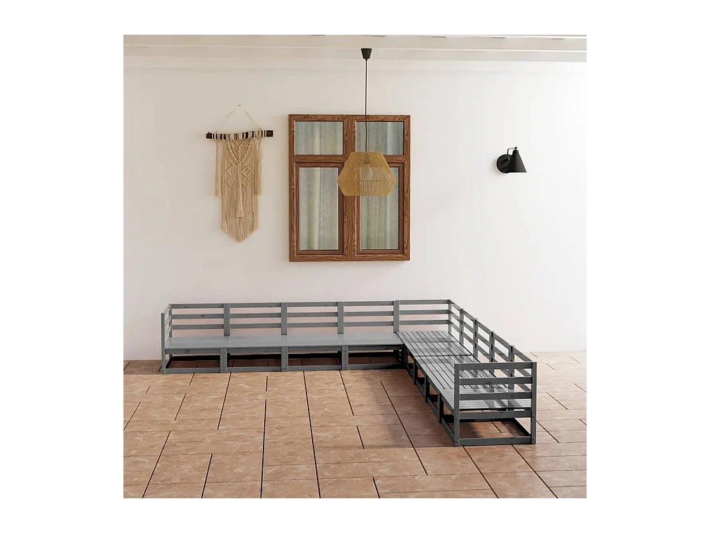 9-tlg. Garten-Lounge-Set Grau Kiefer Massivholz