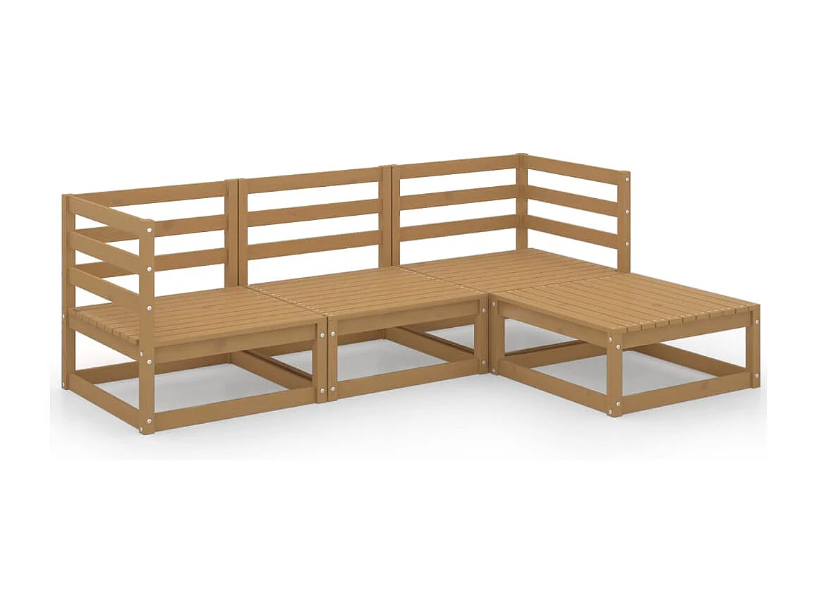 Salon de jardin 4 pcs marron miel bois de pin massif