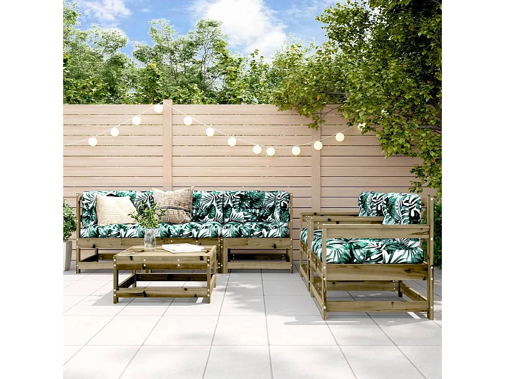 6-delige Loungeset met kussens geïmpregneerd grenenhout