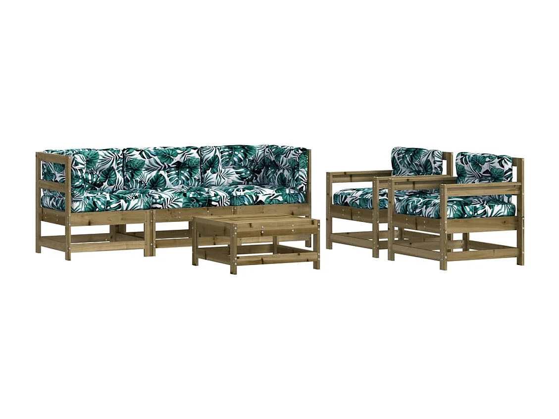 6-delige Loungeset met kussens geïmpregneerd grenenhout