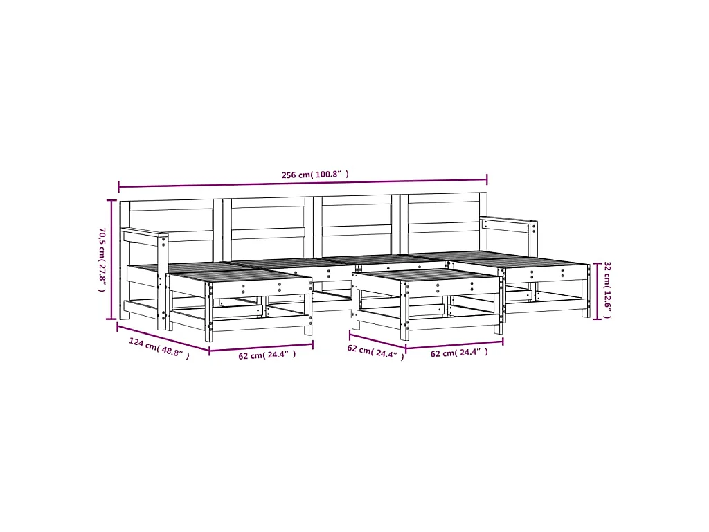 7-tlg. Garten-Lounge-Set Massivholz Kiefer