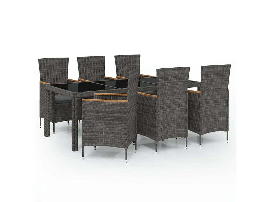 Set da Giardino 7 pz con Cuscini in Polyrattan Nero e Grigio