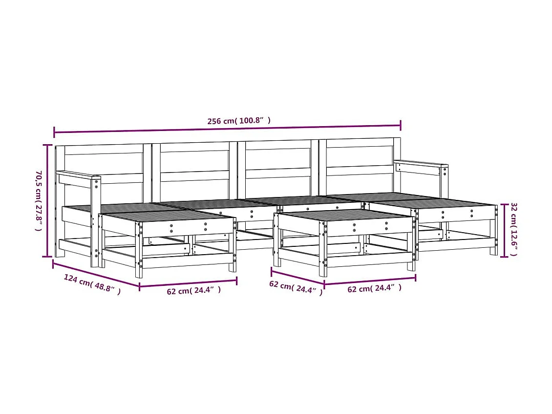 Set Salotto da Giardino 7 pz in Legno Massello di Pino