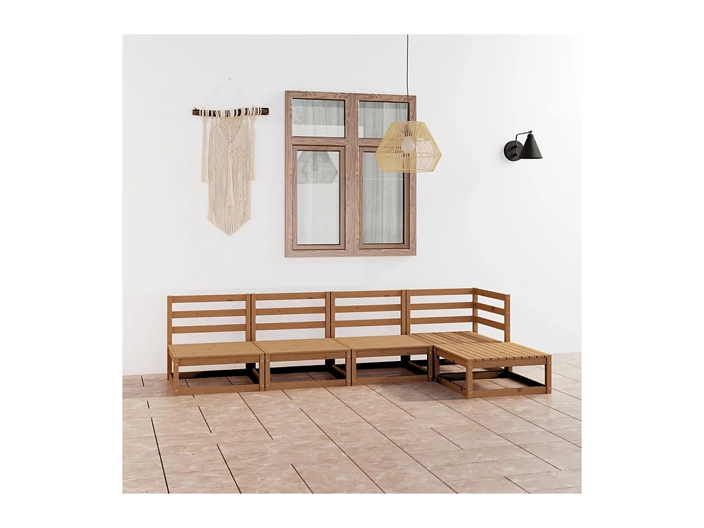 Salon de jardin 5 pcs marron miel bois de pin massif