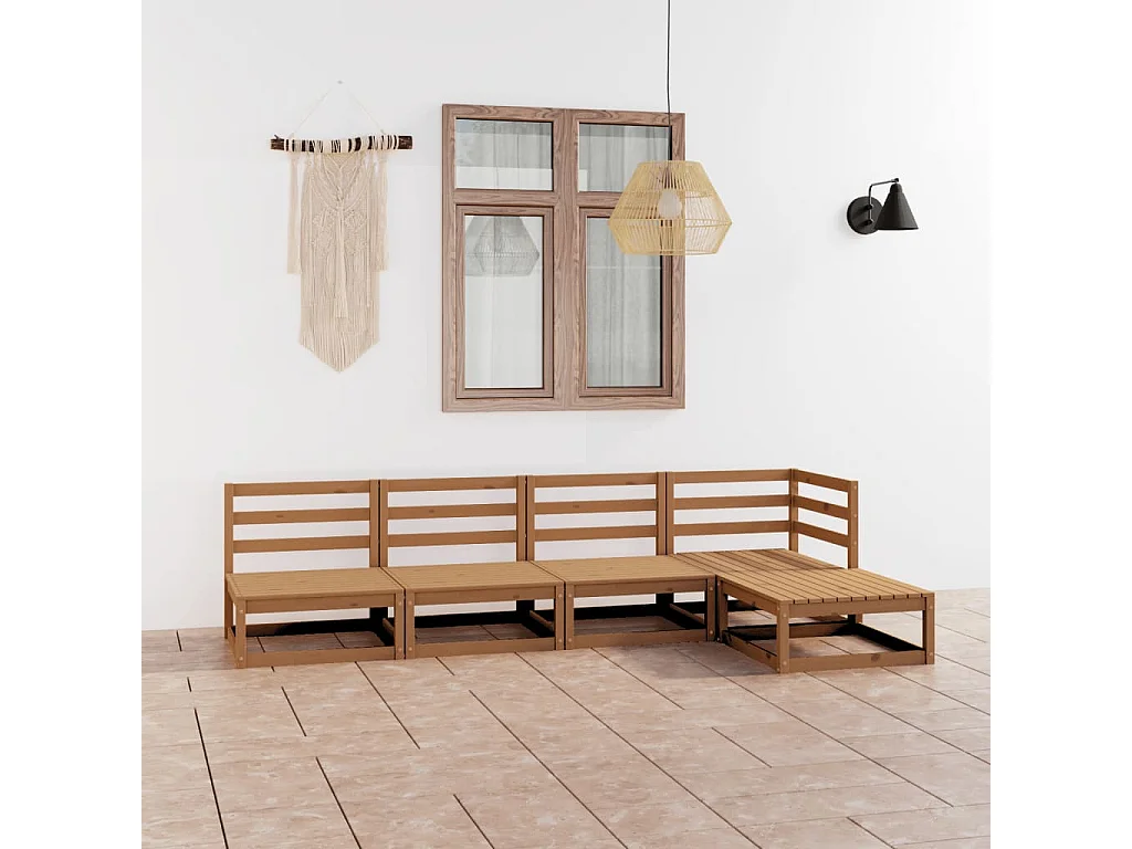 Salon de jardin 5 pcs marron miel bois de pin massif