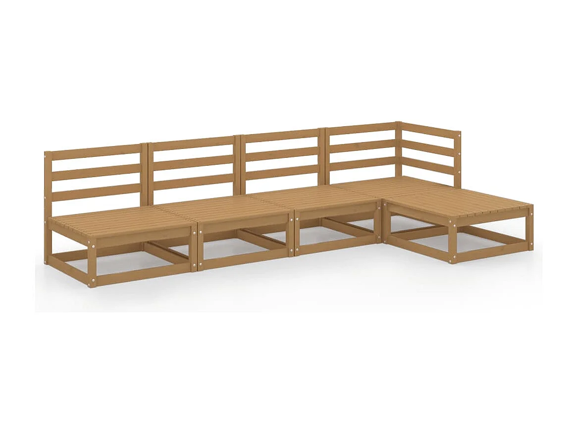 Salon de jardin 5 pcs marron miel bois de pin massif