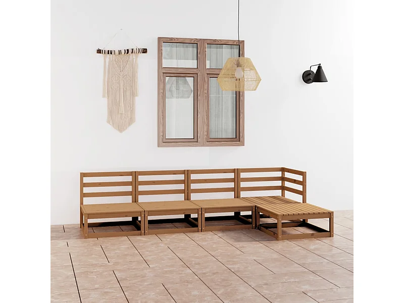 Salon de jardin 5 pcs marron miel bois de pin massif