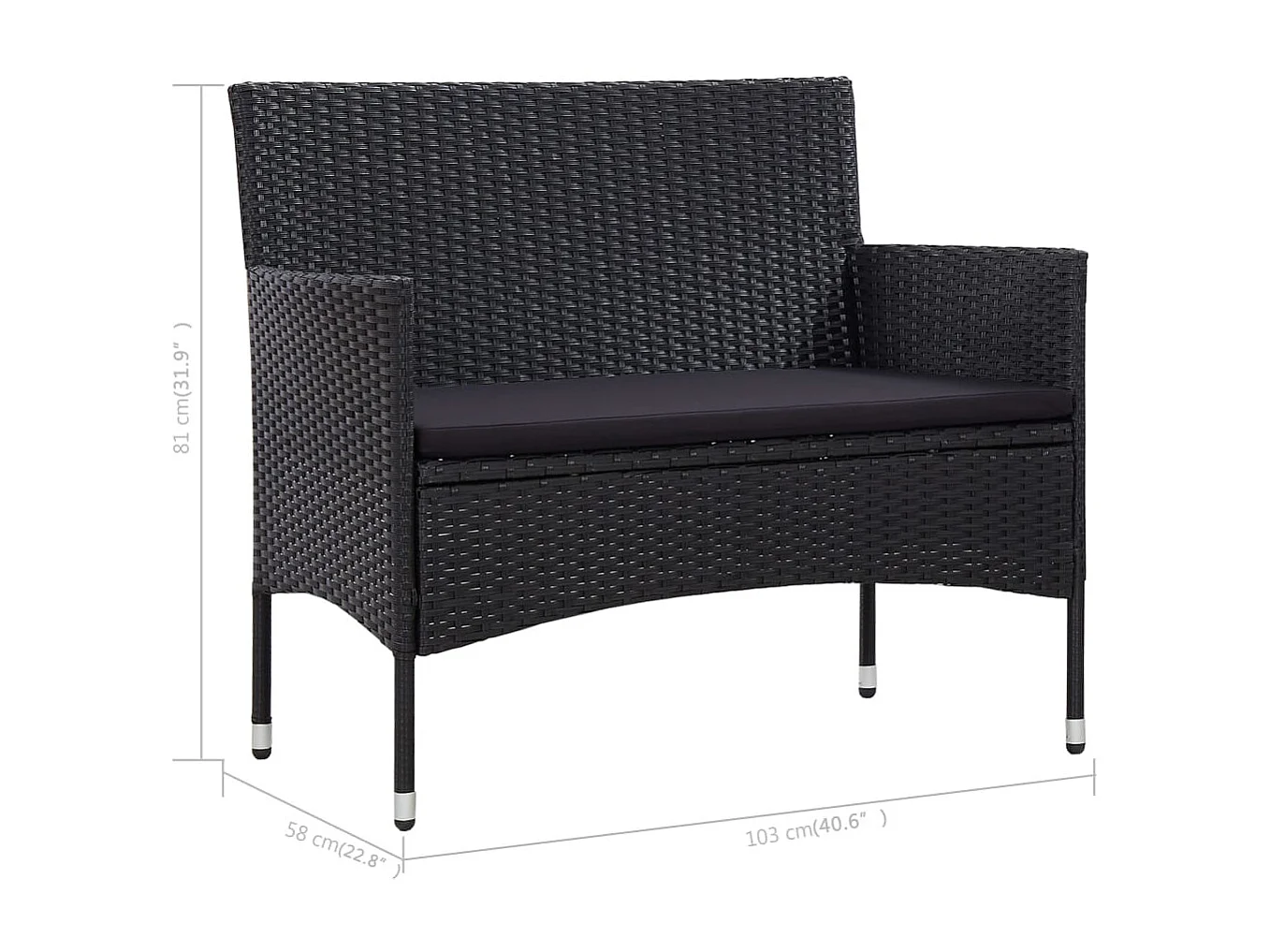 Salon de jardin 4 pcs avec coussins Résine tressée Noir