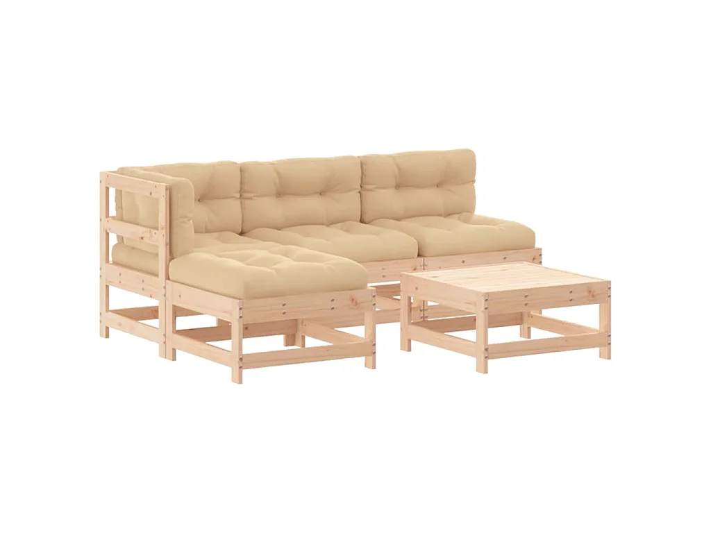 5-delige Loungeset met kussens massief hout
