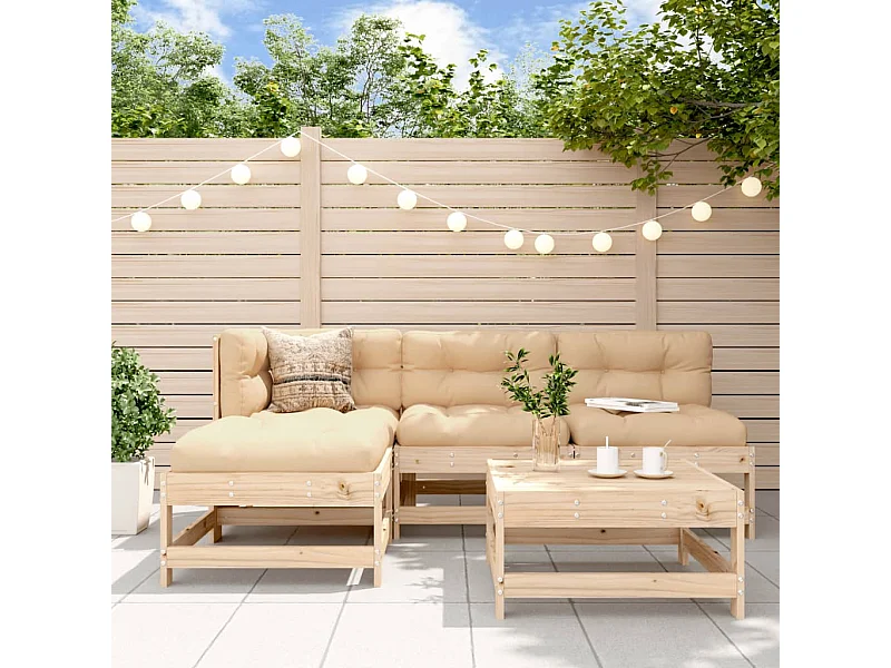Salon de jardin 5 pcs avec coussins bois massif