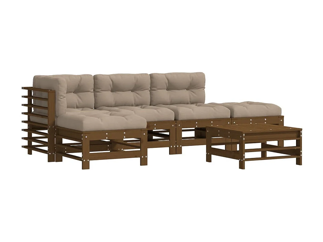 6-delige Loungeset met kussens grenenhout honingbruin