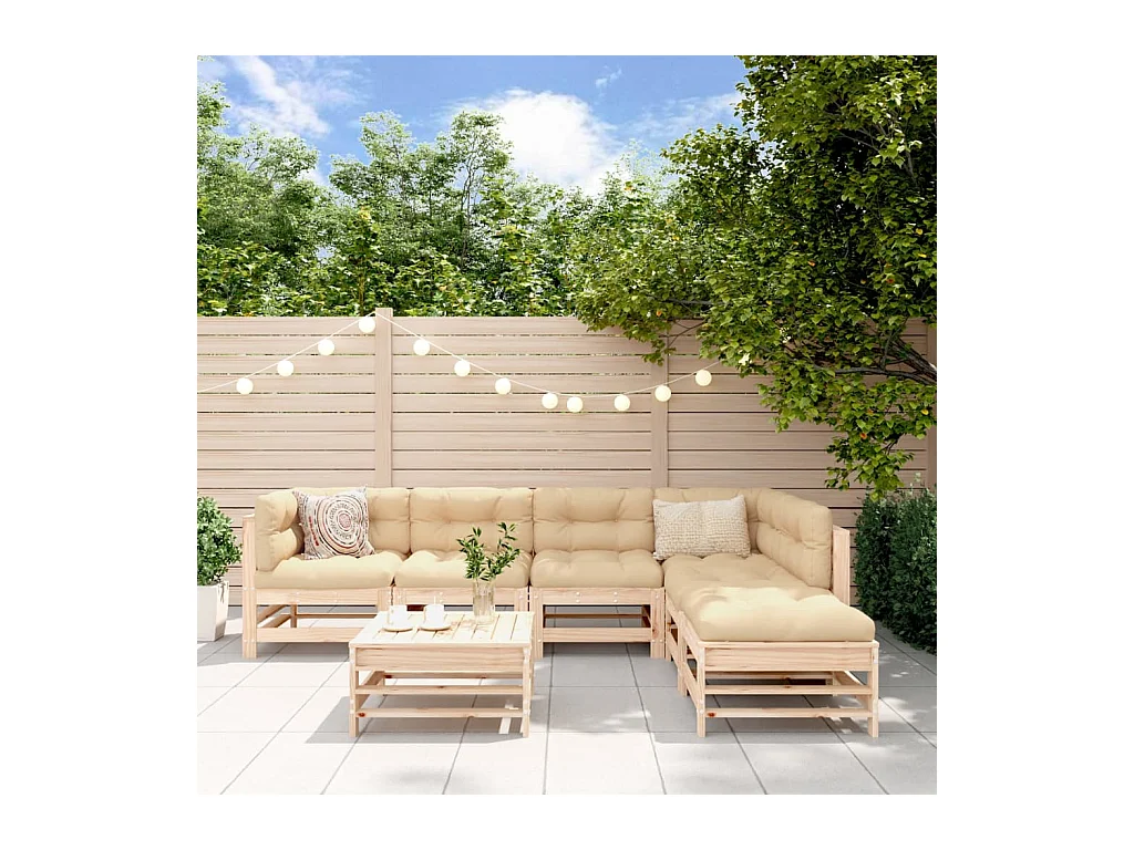 Set Divani da Giardino 7 pz con Cuscini in Legno Massello