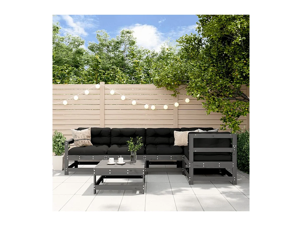 Set Salotto da Giardino 6 pz Grigio in Legno Massello di Pino