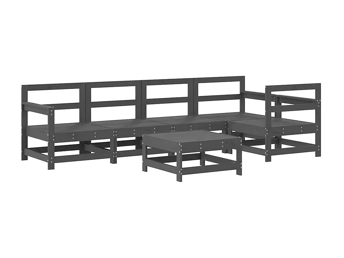 Set Salotto da Giardino 6 pz Grigio in Legno Massello di Pino