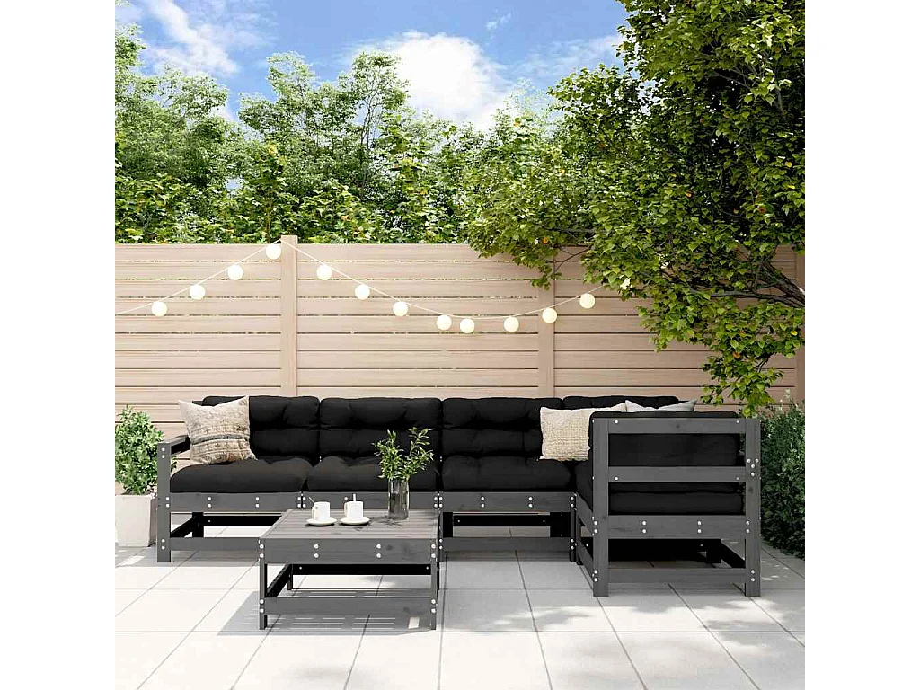 Set Salotto da Giardino 6 pz Grigio in Legno Massello di Pino